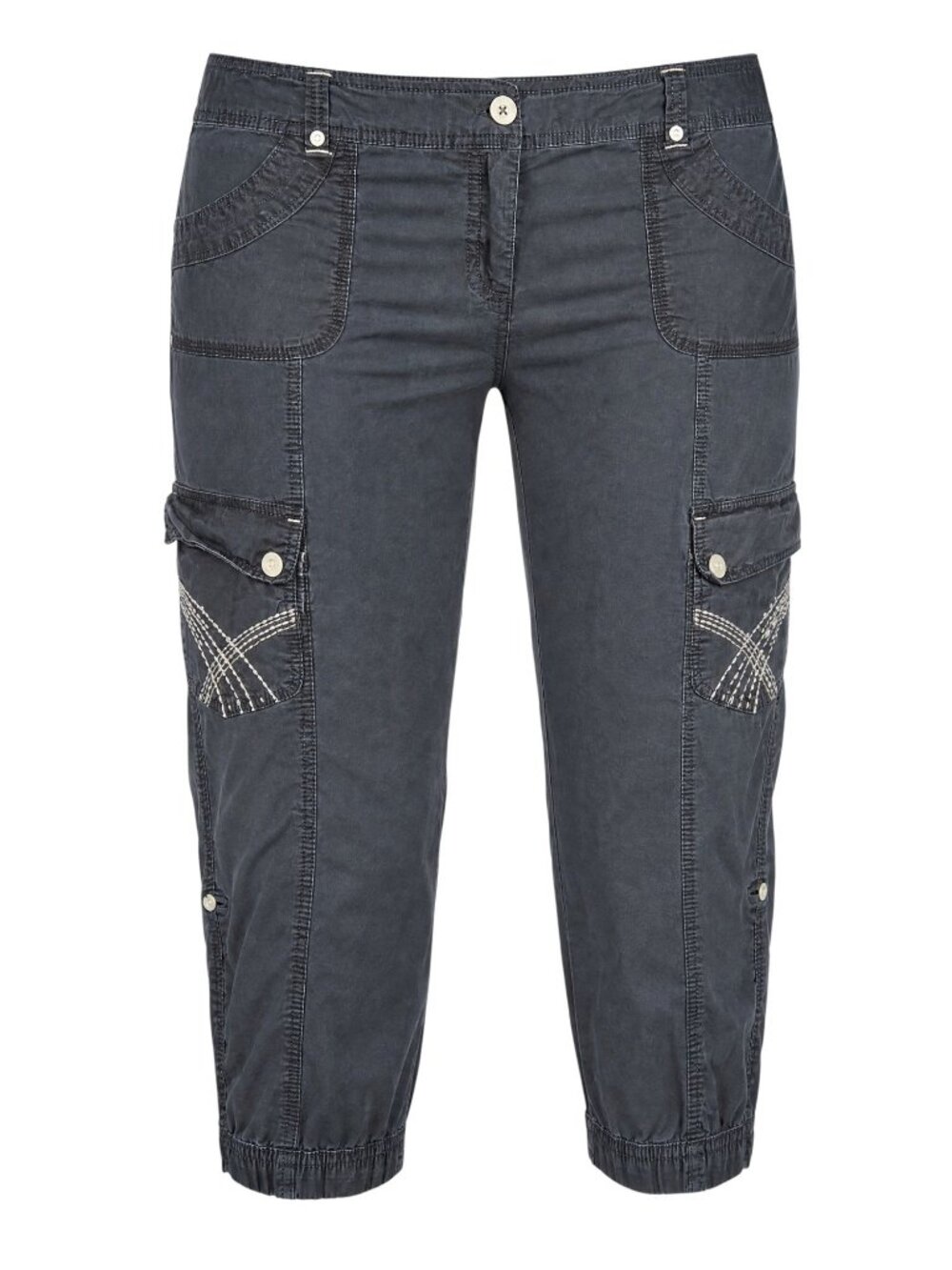 Style & Co Womens Black Cargo Capri Pants Size 16W Embellished Pockets